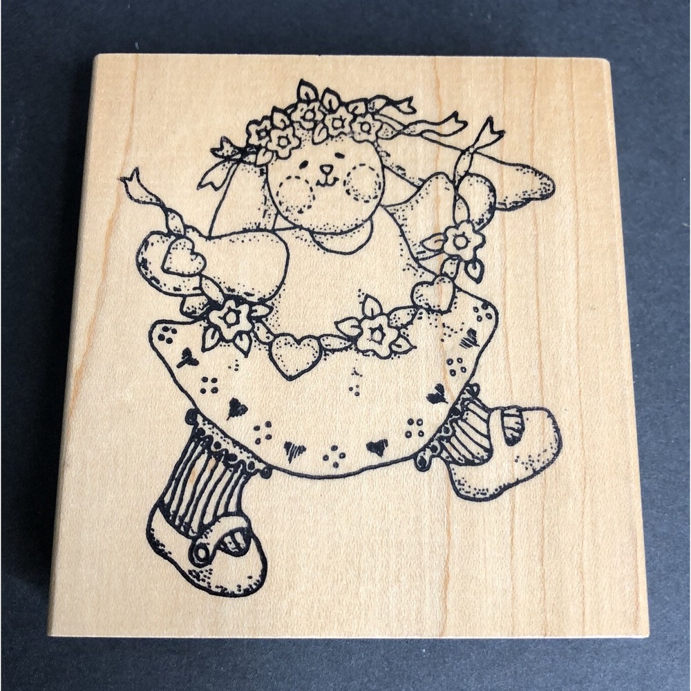 Azadi Earles Rubber Stamp Rag Bunny Doll Rabbit Wood Mounted K073